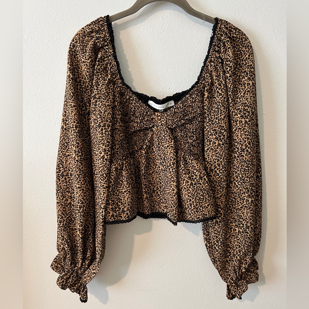 Altar'd State Leopard Print Cropped Peplum Blouse